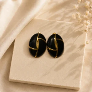 boucles d'oreilles ovales noires & dorées – Élégance intemporelle